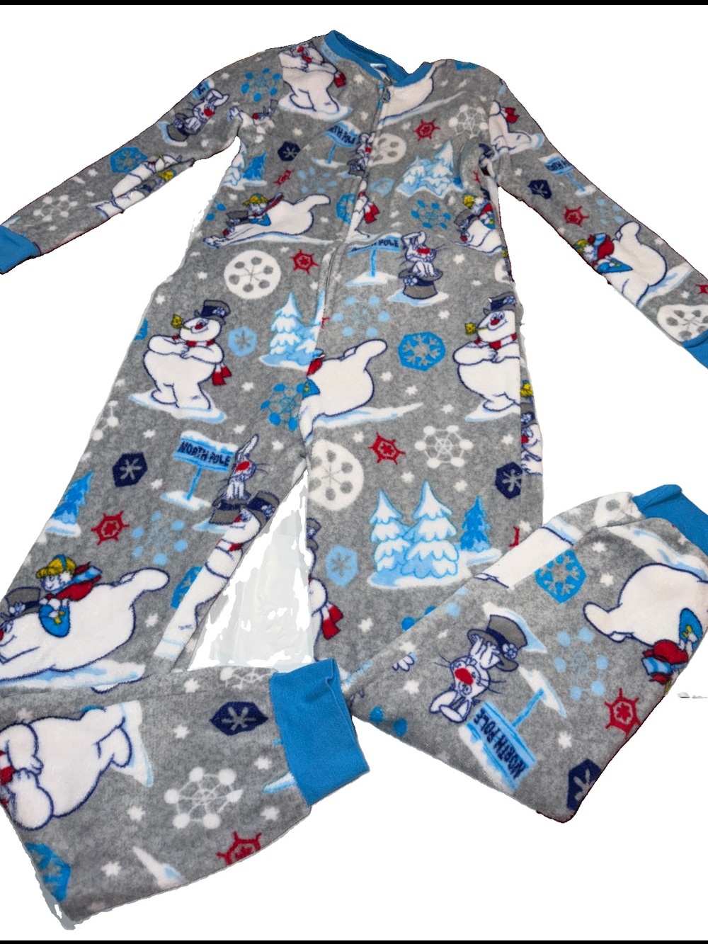 Frosty The Snowman Fleece One Piece Pjs Back Flap Zip Front Womens Small Winter